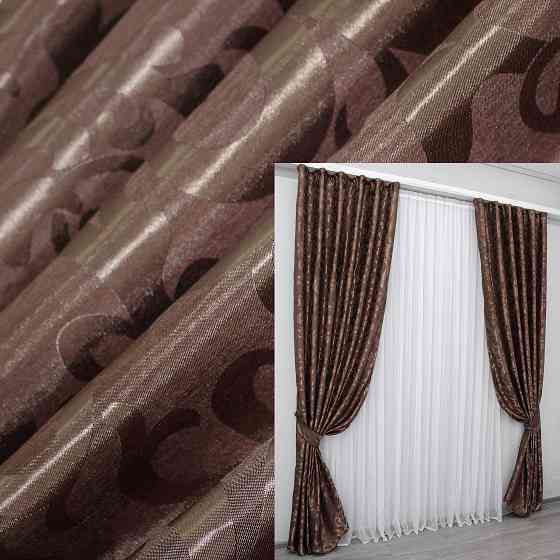 Комплект готових штор VR-Textil Жакард Вензель № 478ш Світло-коричневий 150х270 см 2 шт (30-219) Київ