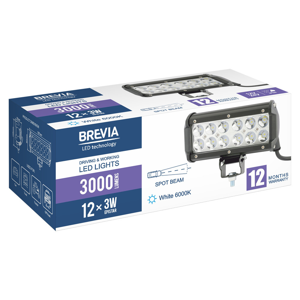 Фара светодиодная Brevia Cree Spot 10-30V, 36W (12x3W), 3000Lm, 1шт Львов - изображение 7