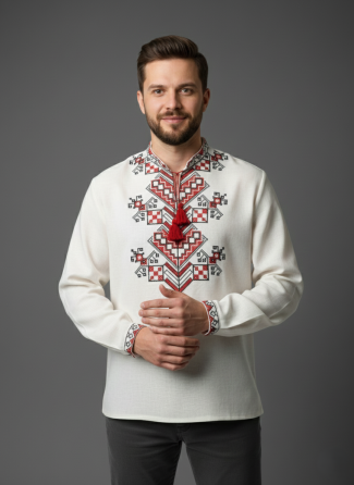 Лляна чоловіча вишиванка з орнаментом Дерево життя Київ