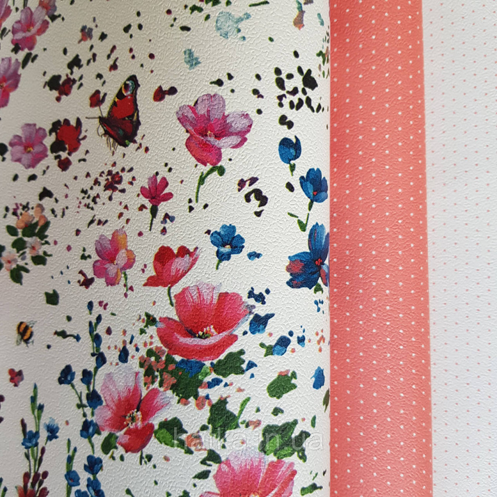 Шпалери вінілові на флізелін 0.53х10.05 Rasch Textil Petite Fleur5.квіти польові червоні бордо сині на білому Київ - фото 3