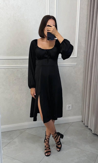 Жіноче святкове плаття з розрізом турецький жатий шовк Чорний, 48/50 Одеса - фото 1