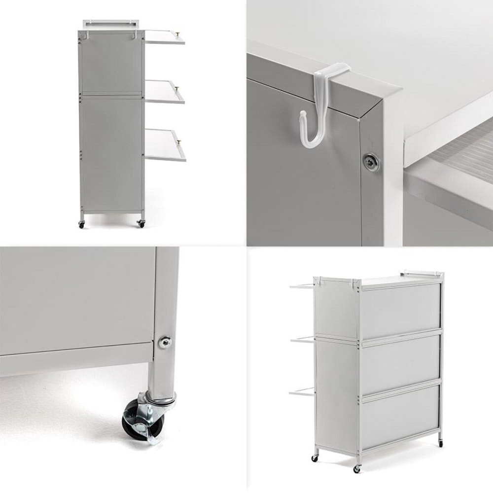 Шкаф мобильный для хранения трёхъярусный раскладной из стали 70х36х112,8см Светло-серый SW-00002116 Днепр - изображение 5