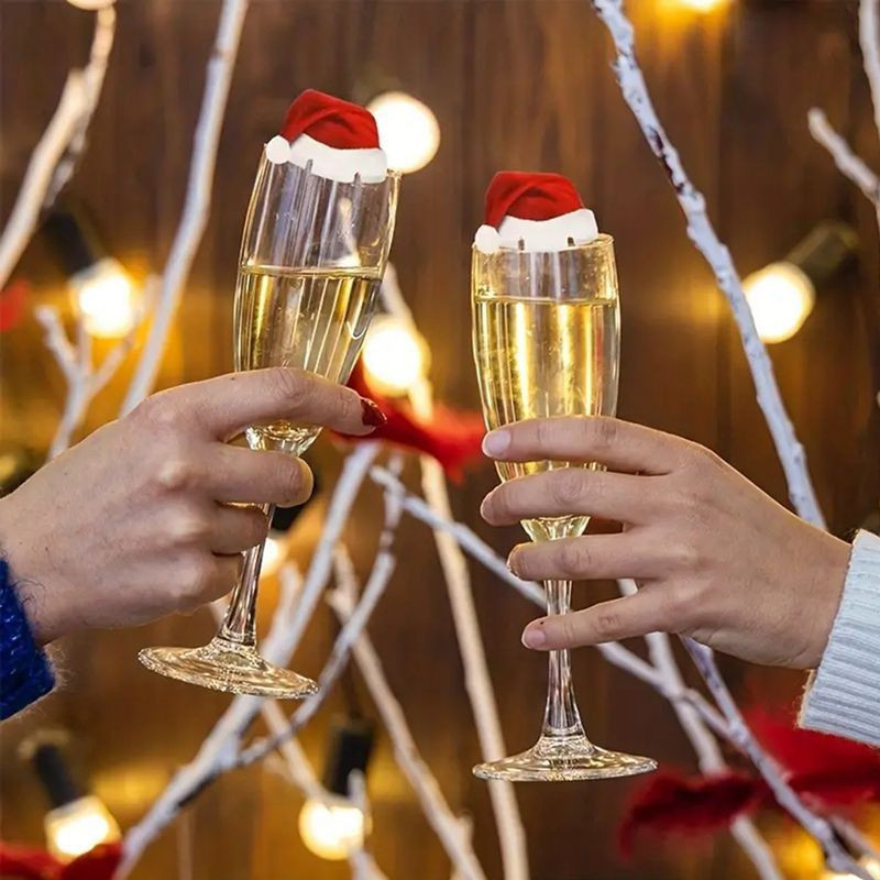 Прикраса келихів на новий рік Шапки 10 штук 60 на 35 мм червоно-білий Київ - фото 11