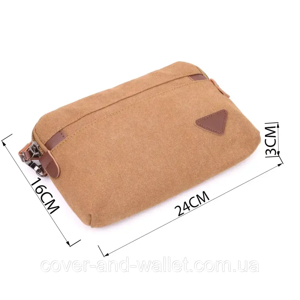 Удобная мужская текстильная барсетка на молнии коричневого цвета Puos Киев - изображение 3