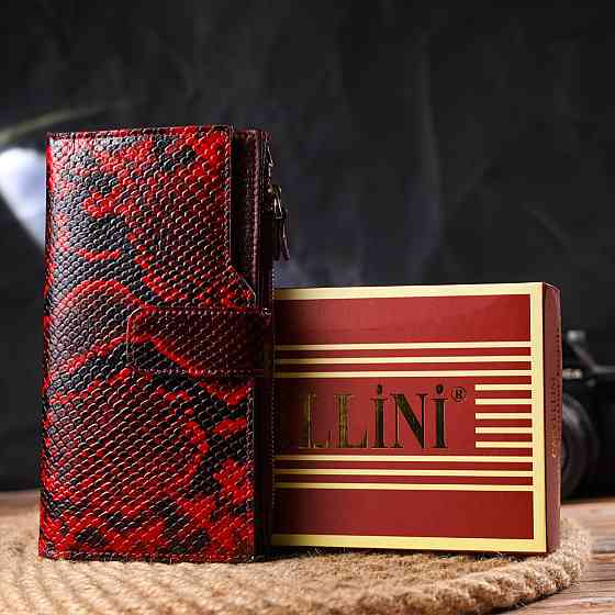 Незвичайний жіночий гаманець з натуральної шкіри з тисненням під змію Різнокольоровий (CANPELLINI) Київ