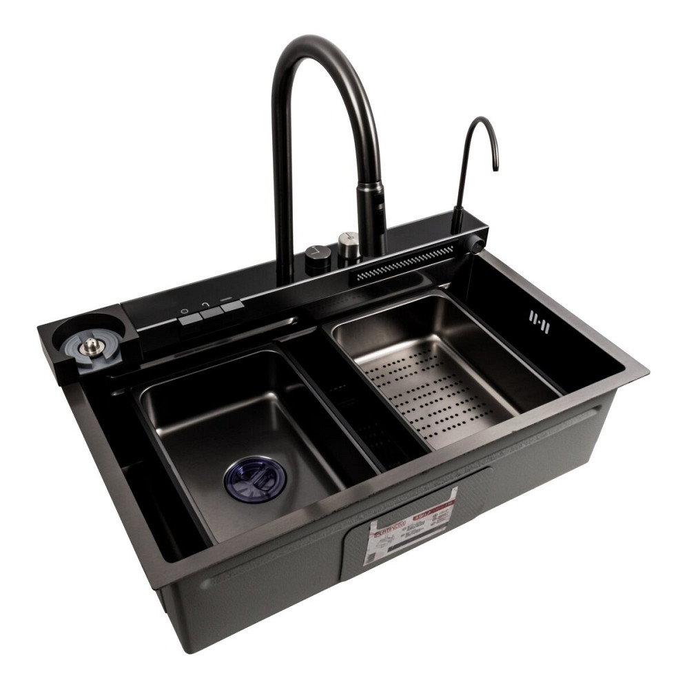 Кухонна мийка 75*46D PVD чорна Platinum Handmade "ВОДОСПАД" Коломия - фото 8