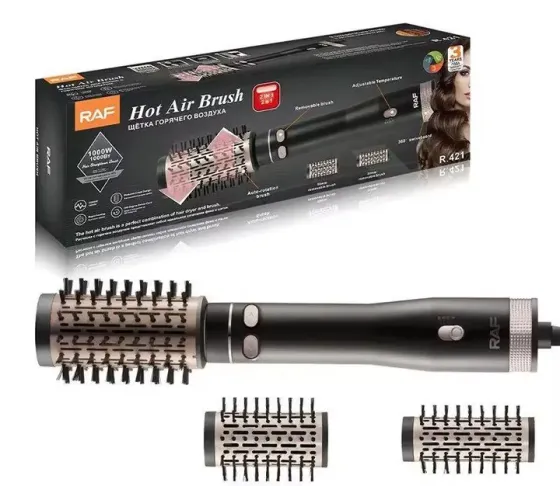 Фен браш стайлер с вращающейся насадкой RAF R.421 электрическая расческа Черный 1000 Вт Коломыя