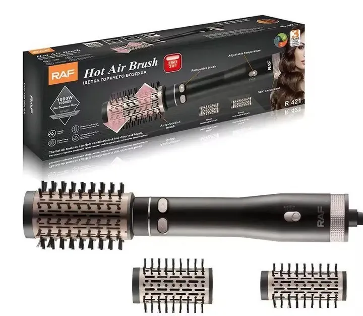 Фен браш стайлер с вращающейся насадкой RAF R.421 электрическая расческа Черный 1000 Вт Коломыя - изображение 2