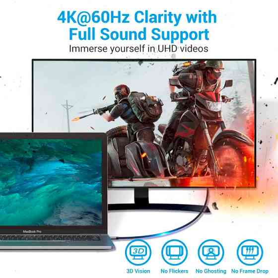 Кабель Vention USB-C на HDMI 1.5м черный текстильный Киев