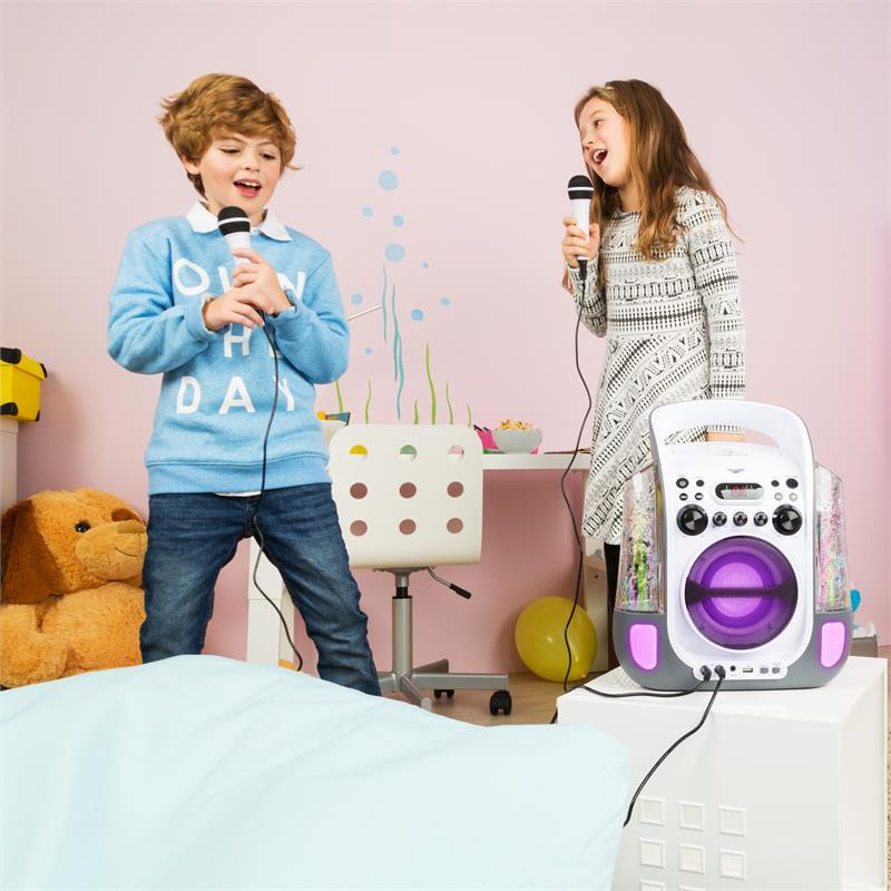 Караоке-система Kara Liquida CD USB MP3 водная струя LED 2 микрофона мобильный серый (Германия, читать Ровно - изображение 3