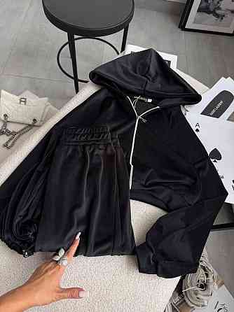 Женский стильный прогулочный костюм двойка: кофта и штаны в спортивном стиле велюр Черный, 46/48 Одесса