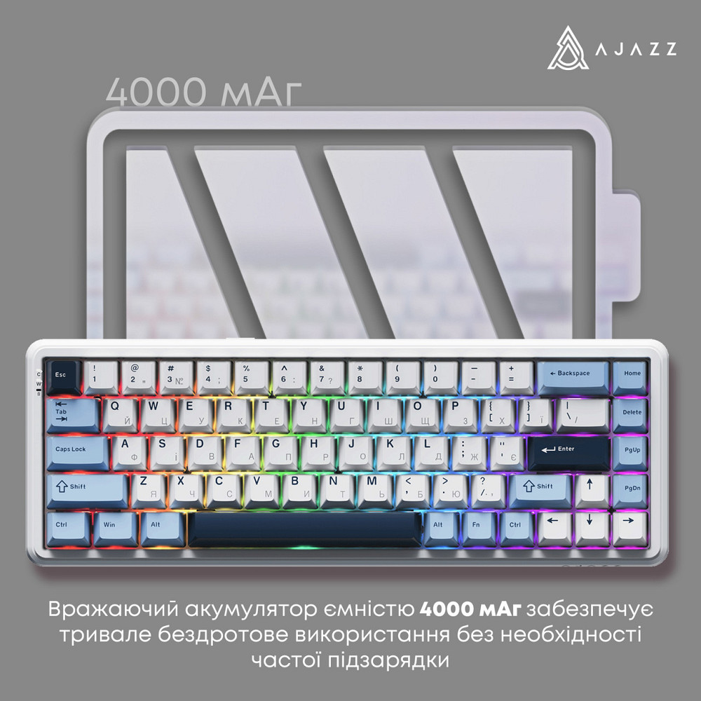 Клавіатура бездротова Ajazz AK680 Max (8+8K) Magnetic Switch White (AK680-M-BWD-A) ( білий, синій ) Харків - фото 5
