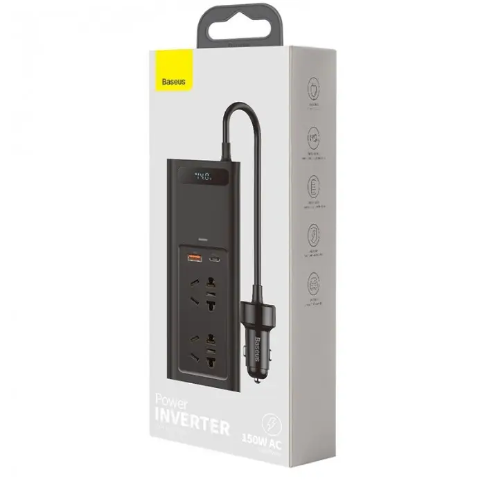 Автомобільний інвертор Baseus 150W (220V) чорний Київ - фото 5
