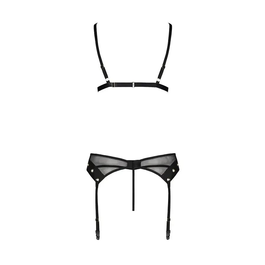 Комплект білизни Passion NESSY SET XXL/XXXL black, бюстгальтер, пояс для панчіх, стрінги Львов - изображение 4