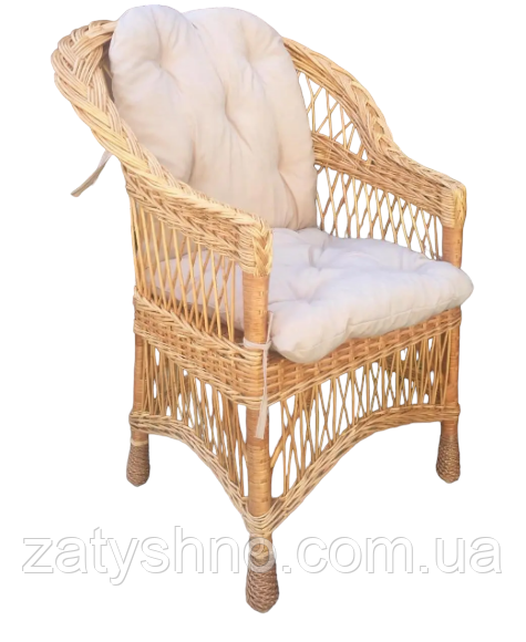 Крісло плетене з подушкою молочною Київ - фото 1