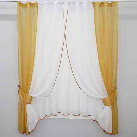 Кухонный комплект VR-Textil № 038к шторки и тюль золотистый и белым 270х170 см (52-0242) Киев