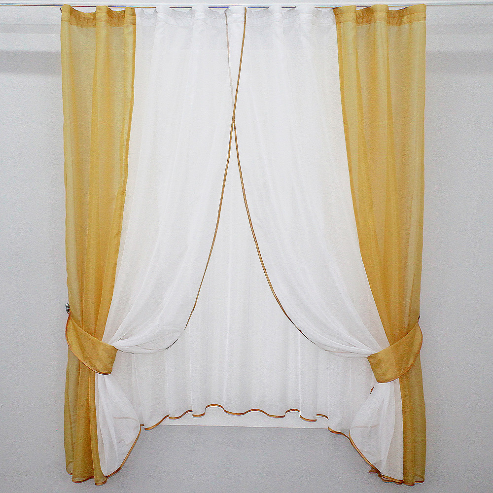 Кухонный комплект VR-Textil № 038к шторки и тюль золотистый и белым 270х170 см (52-0242) Киев - изображение 1