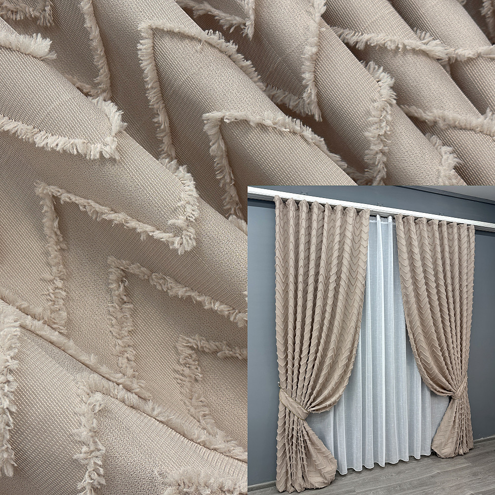 Комплект штор VR-Textil Лен Букле № 1813ш Пудровый 150х295 см 2 шт (33-0789) Киев - изображение 1