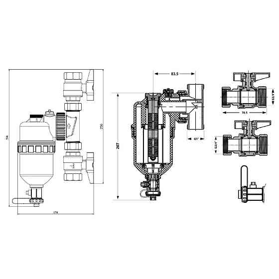 Фільтр-дешламатор Thermo Alliance Forte 3/4", поворотний (магнітний шламоуловник) TAF400G20 Київ