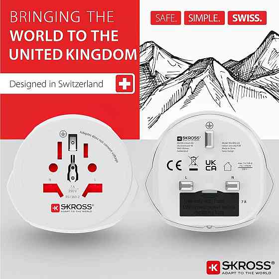 Адаптер-перехідник SKROSS 101308 / 1.500225-E білий для UK (BS) подорожній заземлений 230V універсальний для 50+ країн ноутбука Київ