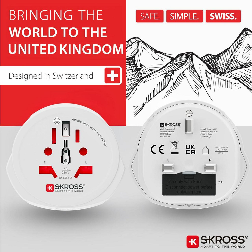Адаптер-переходник SKROSS 101308 / 1.500225-E белый для UK (BS) дорожный заземлённый 230V универсальный для Киев - изображение 3