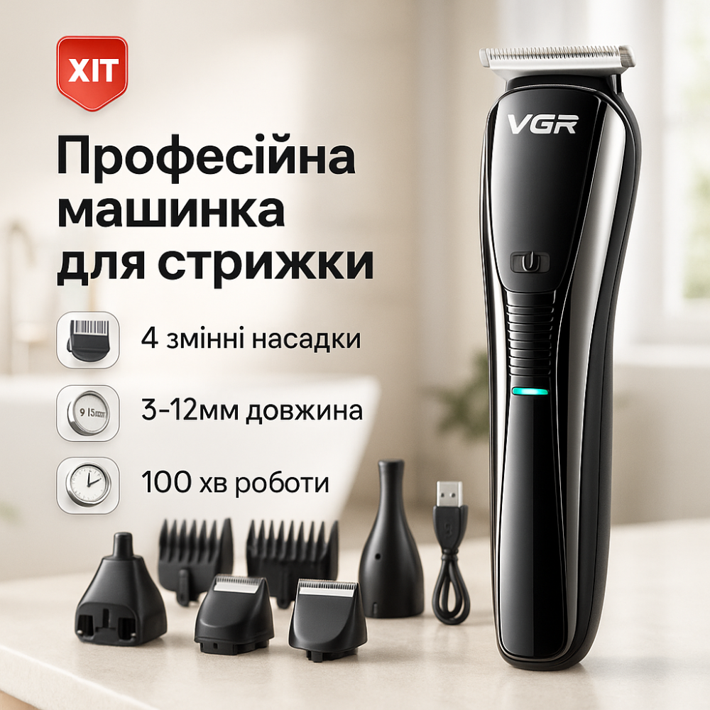 Машинка для стрижки VGR V-029 волос и бороды аккумуляторная триммер MO-79 Львов - изображение 12