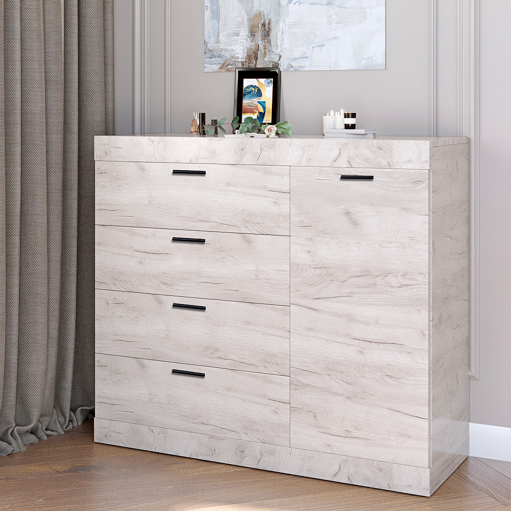 Комод с дверцятами і 4-ма ящиками Еверест Соната-5 105х38х94 дуб крафт білий (DTM-2701) Львів - фото 1