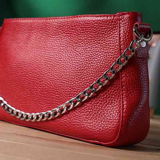 Яскрава сумка багет з ланцюжком і знімним ремінцем з натуральної шкіри Червона (SHVIGEL) Київ