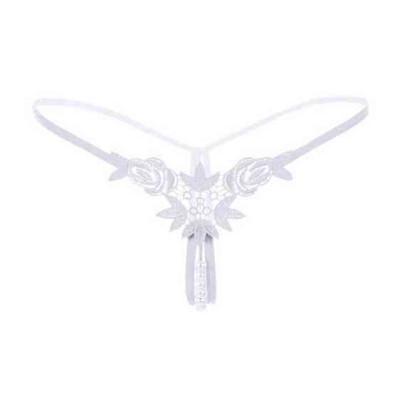 Стринги с бусинками и цветами - Белый - S/M – Эротическое бельё Винница