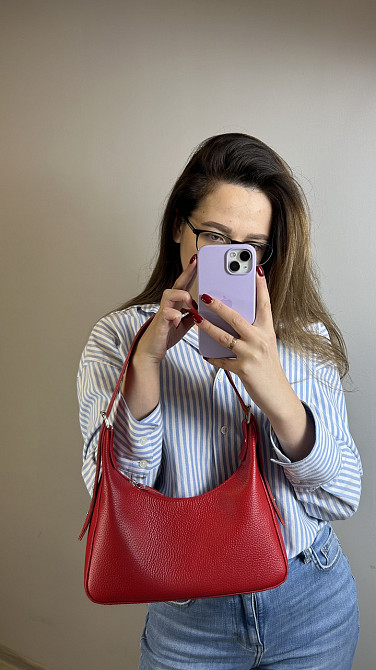 Женская кожаная сумочка, Стильная сумка из натуральной кожи, Маленькая красная сумка на плечеMasterSem Киев - изображение 5