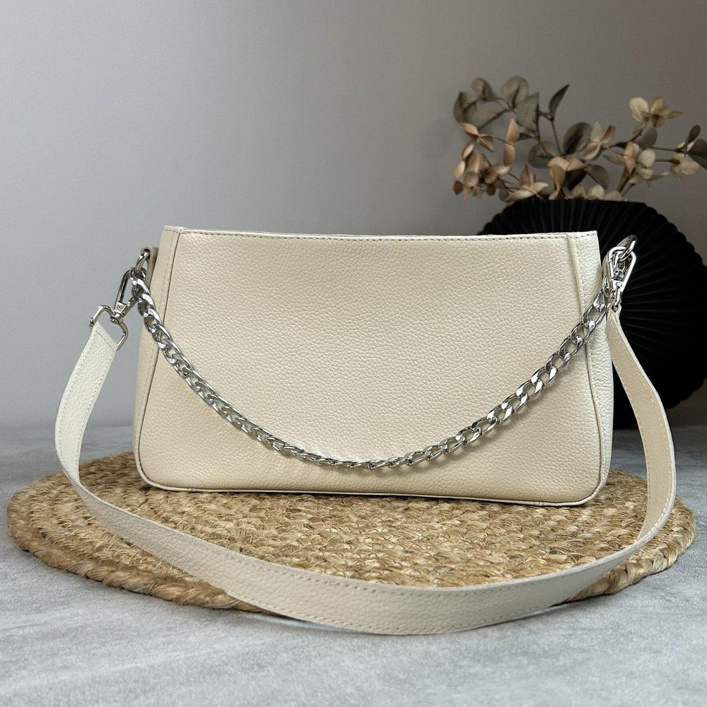 Женская кожаная сумочка, Стильная сумка из натуральной кожи, Маленькая бежевая сумка на плечеMasterSem Киев - изображение 1