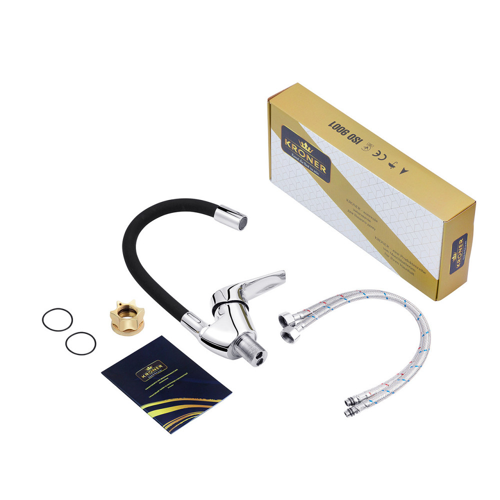 Змішувач для кухні з гнучким виливом Kroner KRM Odra - C032BLK хром/чорний Київ - фото 7