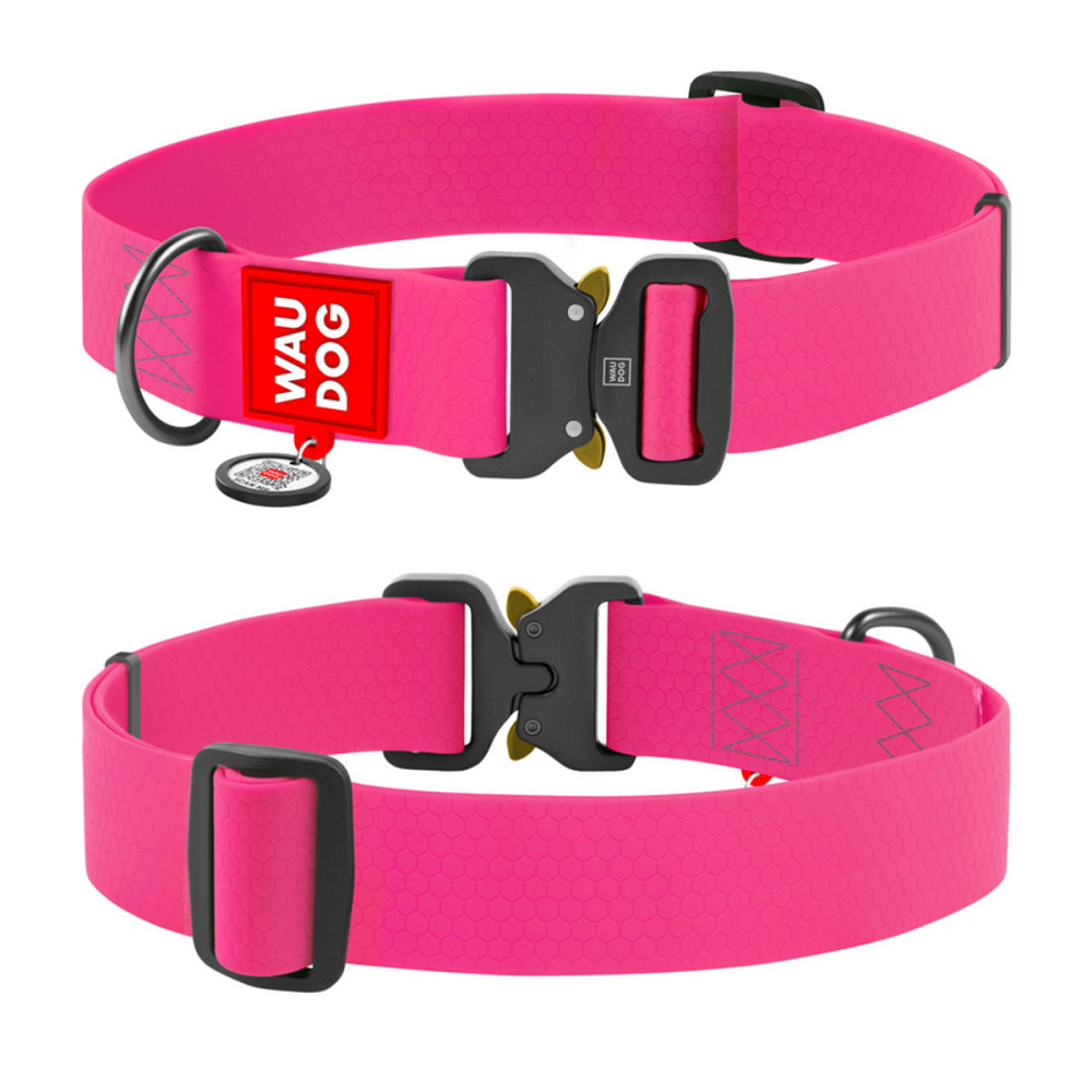 Нашийник для собак водостійкий WAUDOG Waterproof з QR паспортом, металева пряжка-фастекс, Ш 40 мм, Дов 46-70 см, рожевий Київ - фото 2