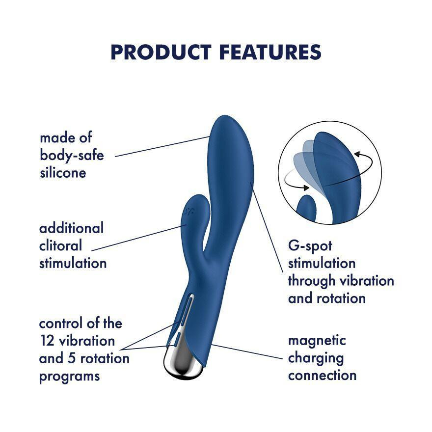 Вібратор-кролик з ротацією Satisfyer Spinning Rabbit 1 Blue, 3 мотори Sex Aura Київ - фото 7