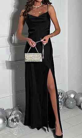 Жіноча стильна елегантна сукня з розрізом дабл сатин Чорний, 46/48 Одеса