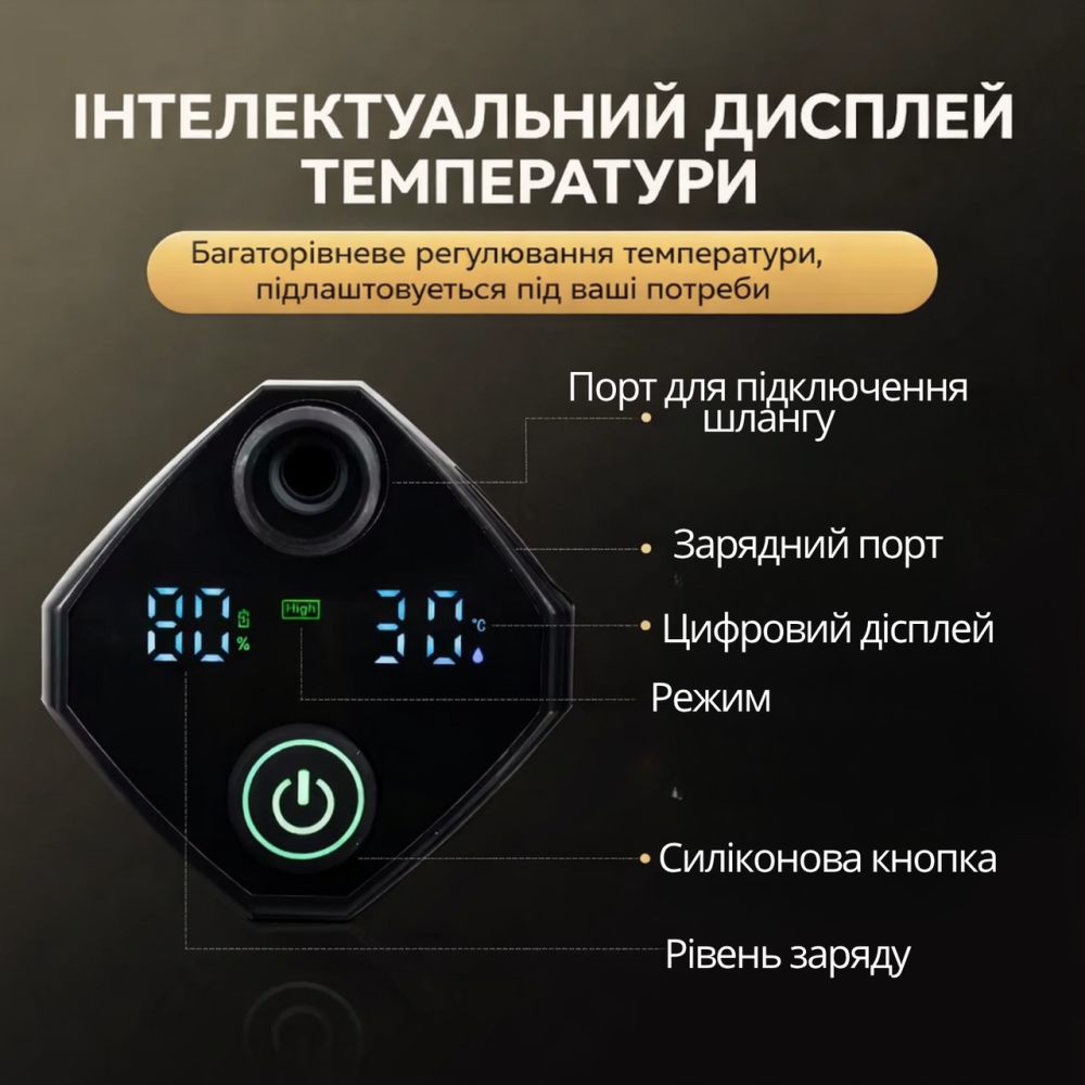 Душ переносной с насосом с аккумуляторним 6000 мАч и дисплеем полевой кемпинговый портативный для туризма длина 2м, черный Каменец-Подольский - изображение 3