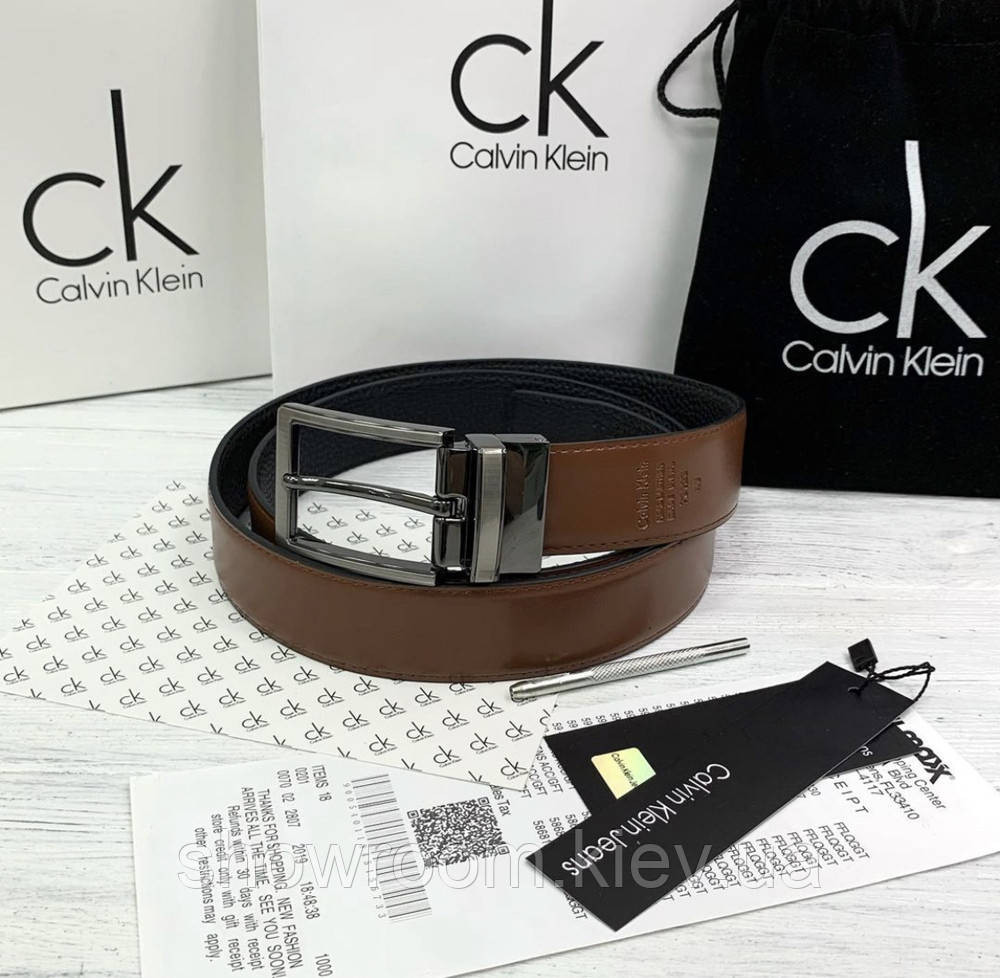 Двусторонний кожаный ремень в подарочной упаковке (454) черный/светло коричневый Киев - изображение 7