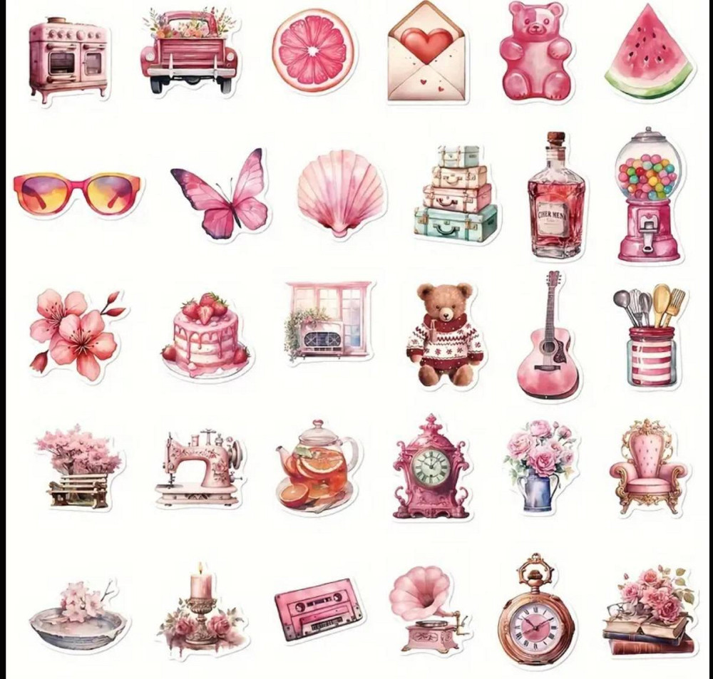 Набір рожевих вінтажних наліпок 60 шт – декоративні стікери Київ - фото 3