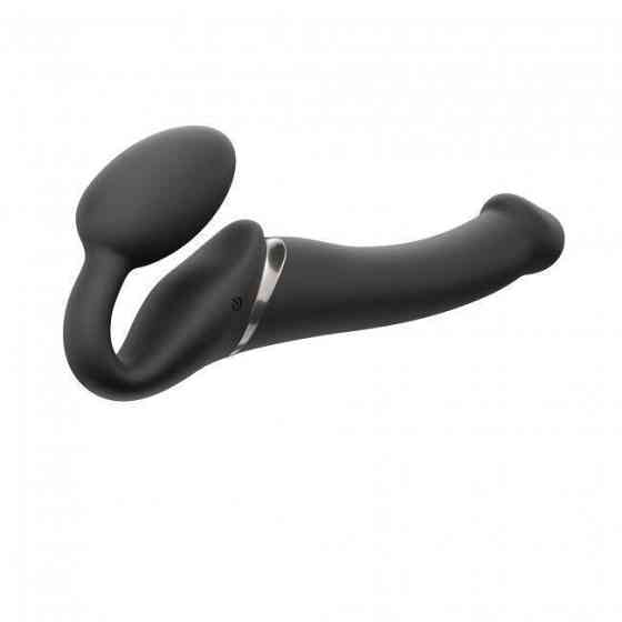 Безремінний страпон з вібрацією Strap-On-Me Vibrating Black M, діаметр 3,8см, пульт ДК, регульований Sex Aura Київ