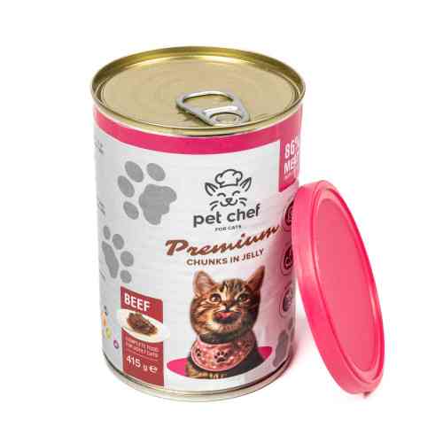 Влажный корм для кошек Pet Chef кусочки в желе с говядиной 415 г Киев