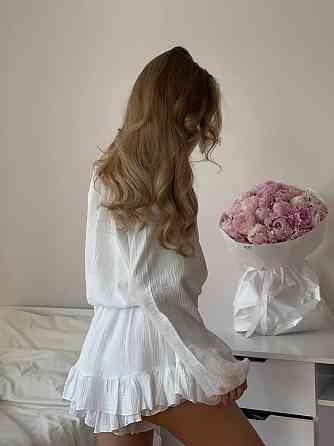 Женское летнее одноцветное платье-комбинезон с длинным рукавом натуральный муслин 46/48 Одесса