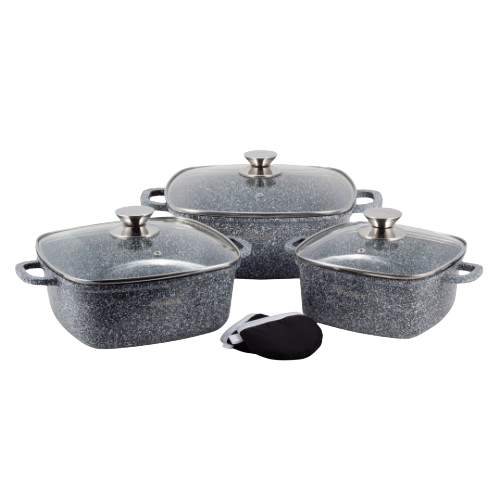 Набір каструль 7 предметів квадратні (каструлі d20-2,3л/d24-4,4л/d28-6,5л + прихватки) Ofenbach Житомир - фото 2