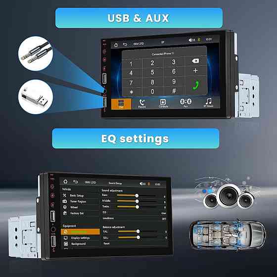 Автомагнітола 7″ Inefala 1DIN CarPlay Android Auto, Bluetooth, FM/RDS, USB, MirrorLink, AHD камерою, SWC, пультом CANBUS Київ