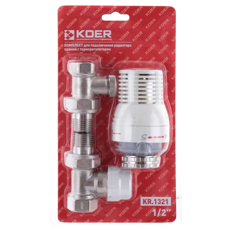 Комплект для підключення радіатора 1/2'' (прямий) з термоголовкою Koer KR.1321 (KR2659) Київ - фото 1