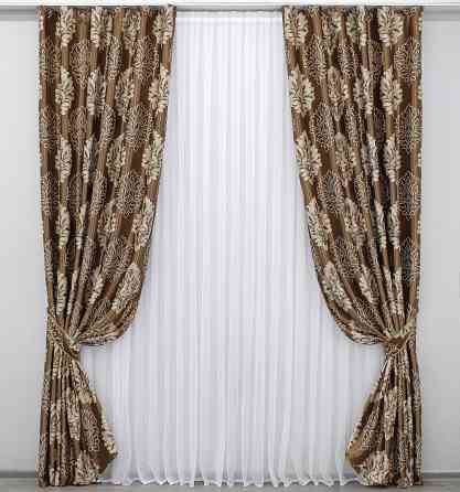 Комплект готовых штор VR-Textil Блэкаут-софт Корона № 1278ш(А) Коричневый с капучино 150х270 см 2шт (33-0124) Киев