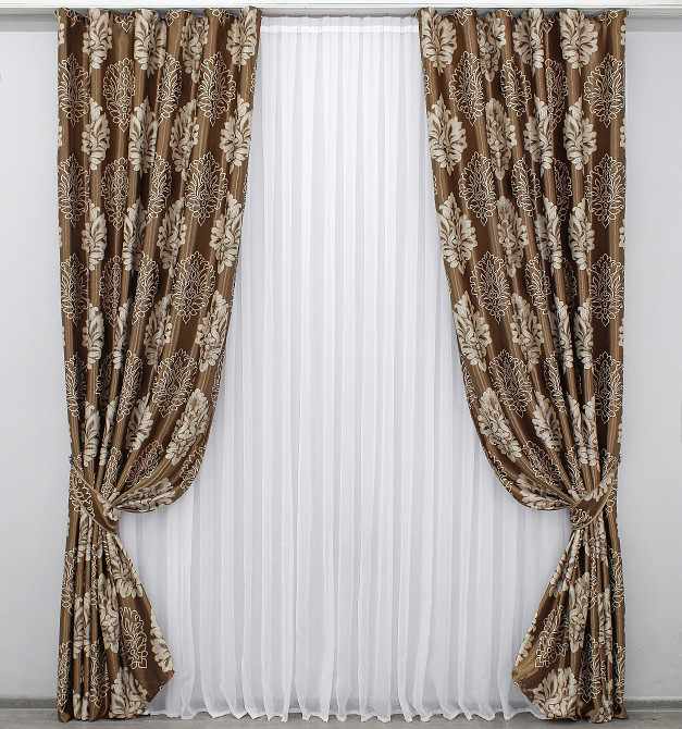 Комплект готовых штор VR-Textil Блэкаут-софт Корона № 1278ш(А) Коричневый с капучино 150х270 см 2шт (33-0124) Киев - изображение 2