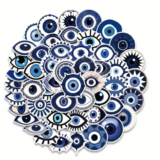 Набор стикеров «Сглаз» 50 шт — обереги синего цвета для декора, ноутбука, гитары, чемодана Киев