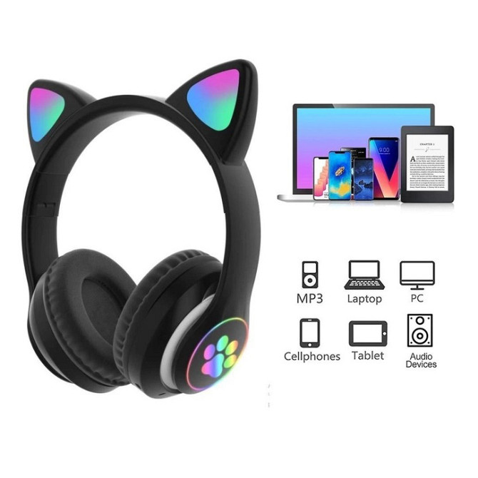 Наушники с кошачьими ушками безпроводные Cat VZV 23M, Розовые беспроводные наушники детские с ушками UJ-39 Львов - изображение 9