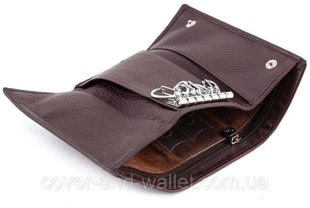 Коричневая кожаная ключница кошелек с карабинами под каждый ключ Marco Coverna (5551-2) Киев - изображение 7