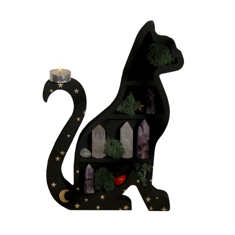 Полка настенная из дерева Кошка, полка деревянная для для украшений, черная со звездами, в размере 35×23см Каменец-Подольский - изображение 2